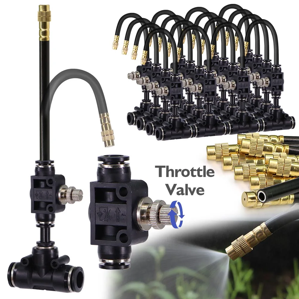 

3/8" 360° Bend Misting Nozzles with Throttle Valve Control Flow Adjustable Atomizer Sprayer for 12mm PE Tubing Garden Irrigation