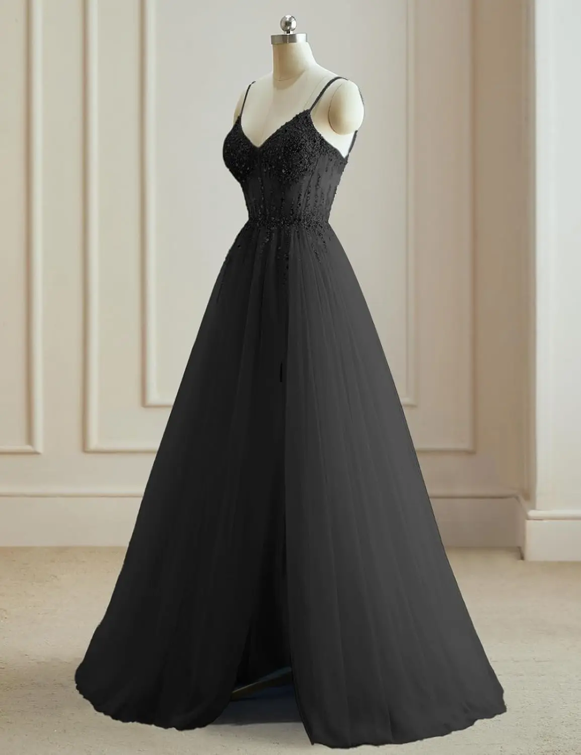 A Line تول فساتين لحضور الحفلات الموسيقية للمراهقين 2026 أشرطة سباغيتي مطرز طويل الكرة ثوب مع شق فستان سهرة فستان الحفلات