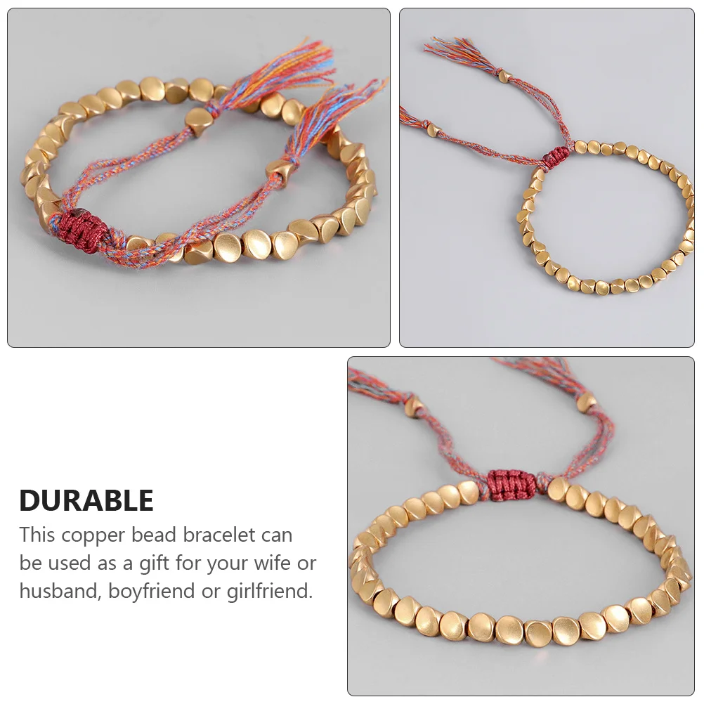 

1Pcs Copper Bead Tassel Bracelet Vintage Woven Unisex Hand Chain Wrist Jewelry Gift for Thanksgiving Christmas