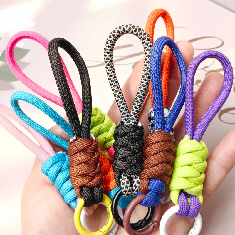 Fashion Colorful Braided Lanyard Keychain Anti-Lost Knot Nylon Rope Keyring for Women Men Car Backpack Pendant Accessories Gift