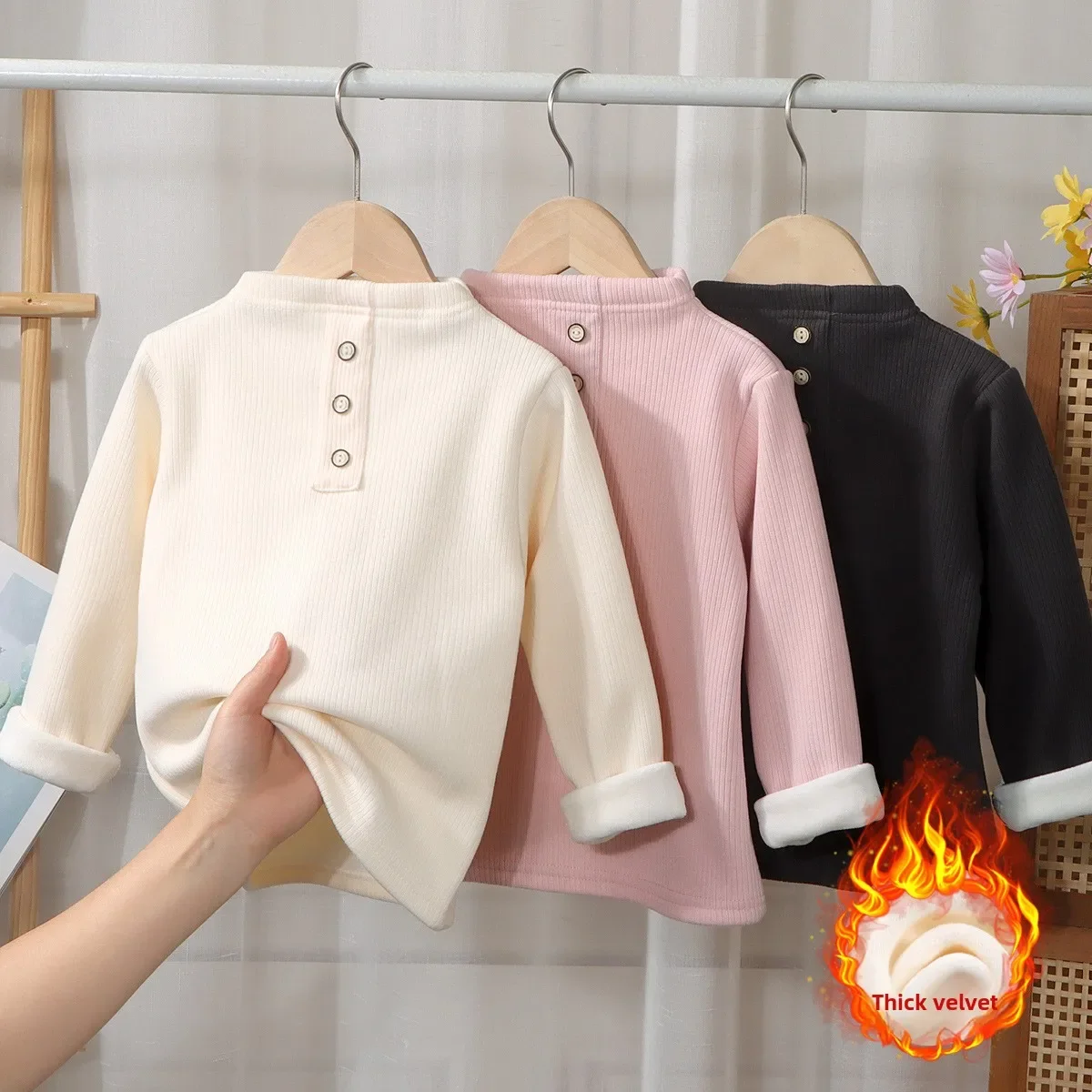 Fleece-gefütterter Baby-Body für Kleinkinder, Winter, dick, halber Hals, Thermo-Unterhemd, einfarbig, warme Basisschicht für Babyjungen und -mädchen – Detail 7