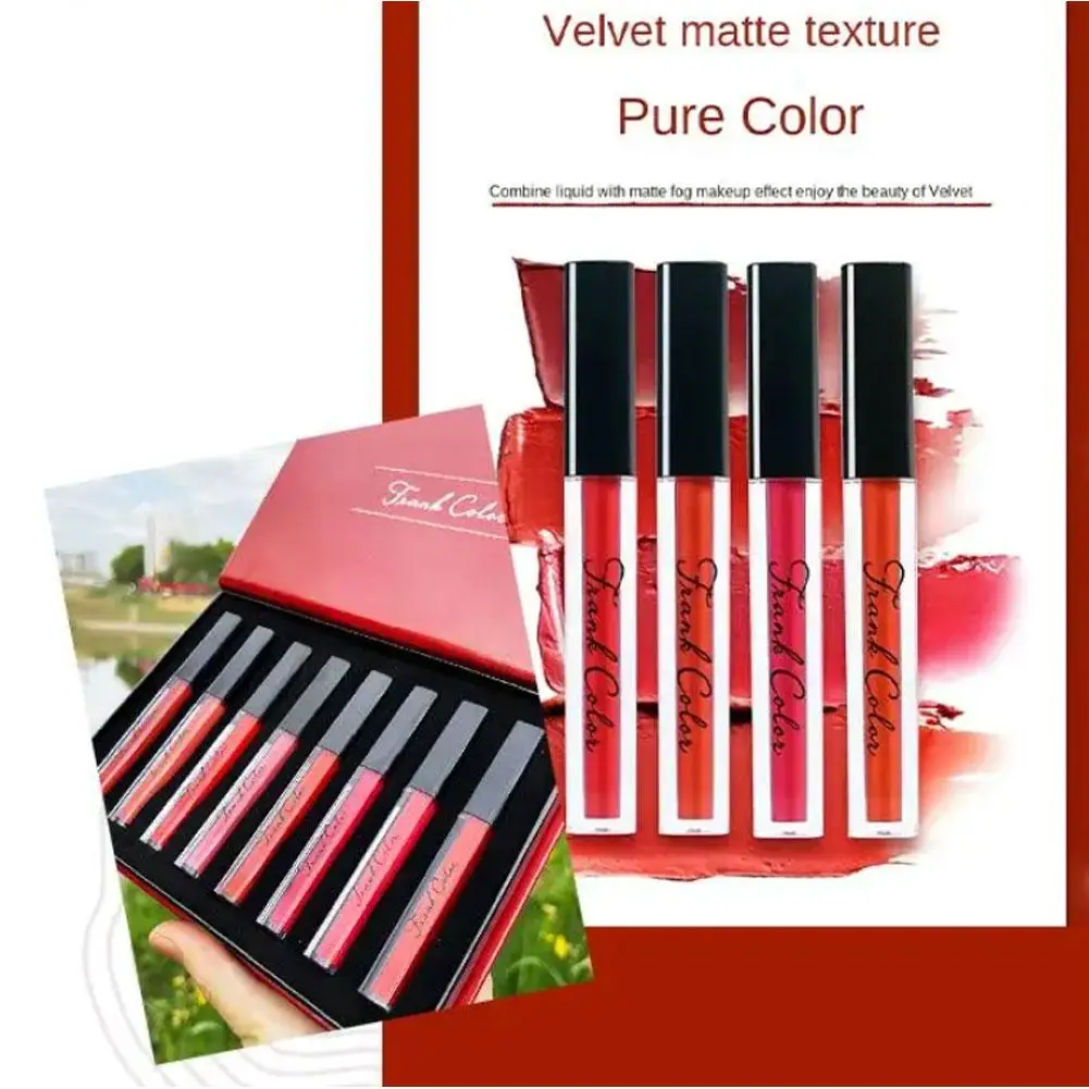 8 Stuks/1Set Matte Lippenstift Set Fluwelen Lip Glazuur Kleur Charme Blijvende Niet-Vervagende Lip Make-Up Waterdichte Student Lipgloss Voor Meisje