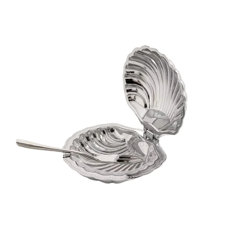 Retro Silver Scallop Butter Plate Deluxe Metal Shell Oval Dish for Table Decoration Elegant Gift Serving Tray Home Decor