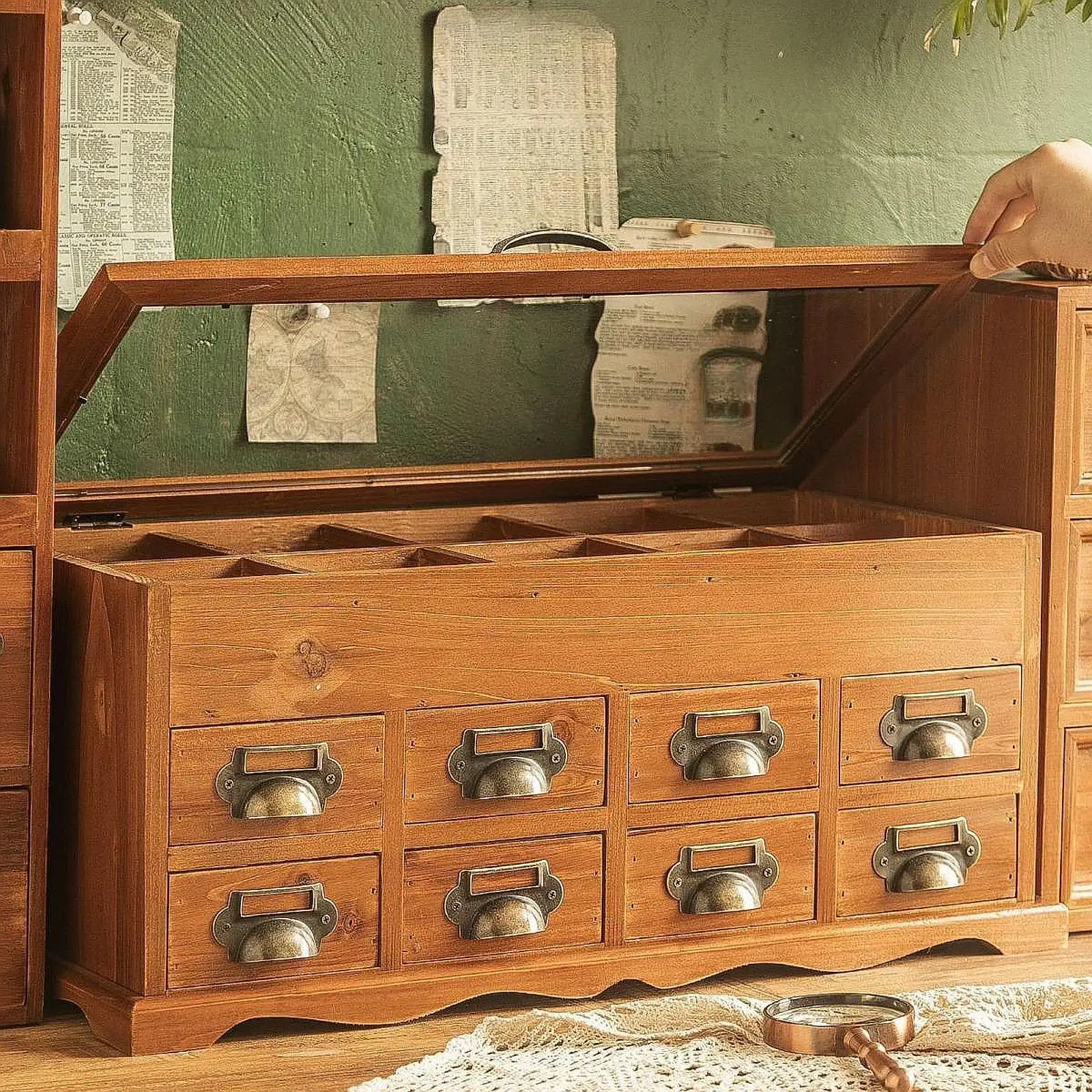 Desktop Storage Drawer Box Desk Organizer with Drawers Storage Container Wood Storage Box for Scrapbooking Items Sticky Notes