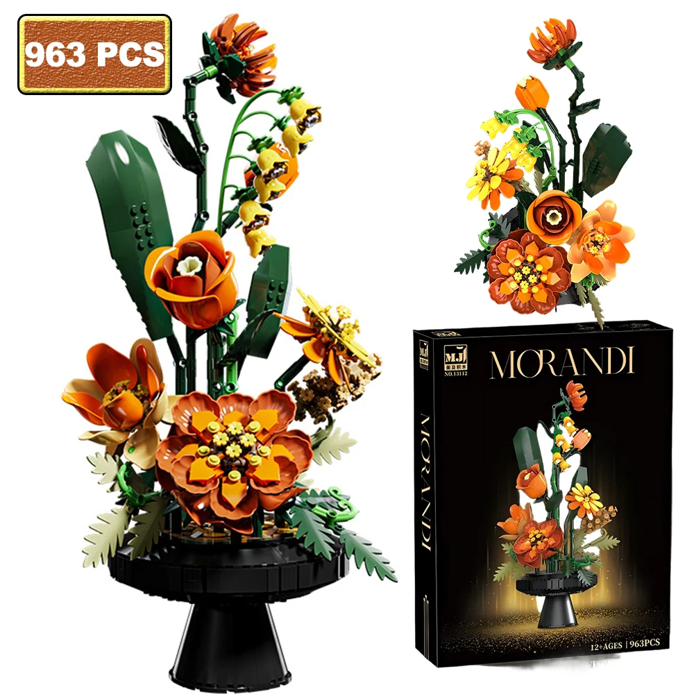 

Moc Morandi Building Block Flowers City Romantic Home Decoration Rose Tulip Artificial Bricks Toys Children Girls Festival Gifts