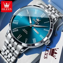 OLEVS 3633 Fashion Quartz Watch For Men Roman Scale Date Stainless Steel Men's Hand Clock Waterproof Luminous Original Man Watch