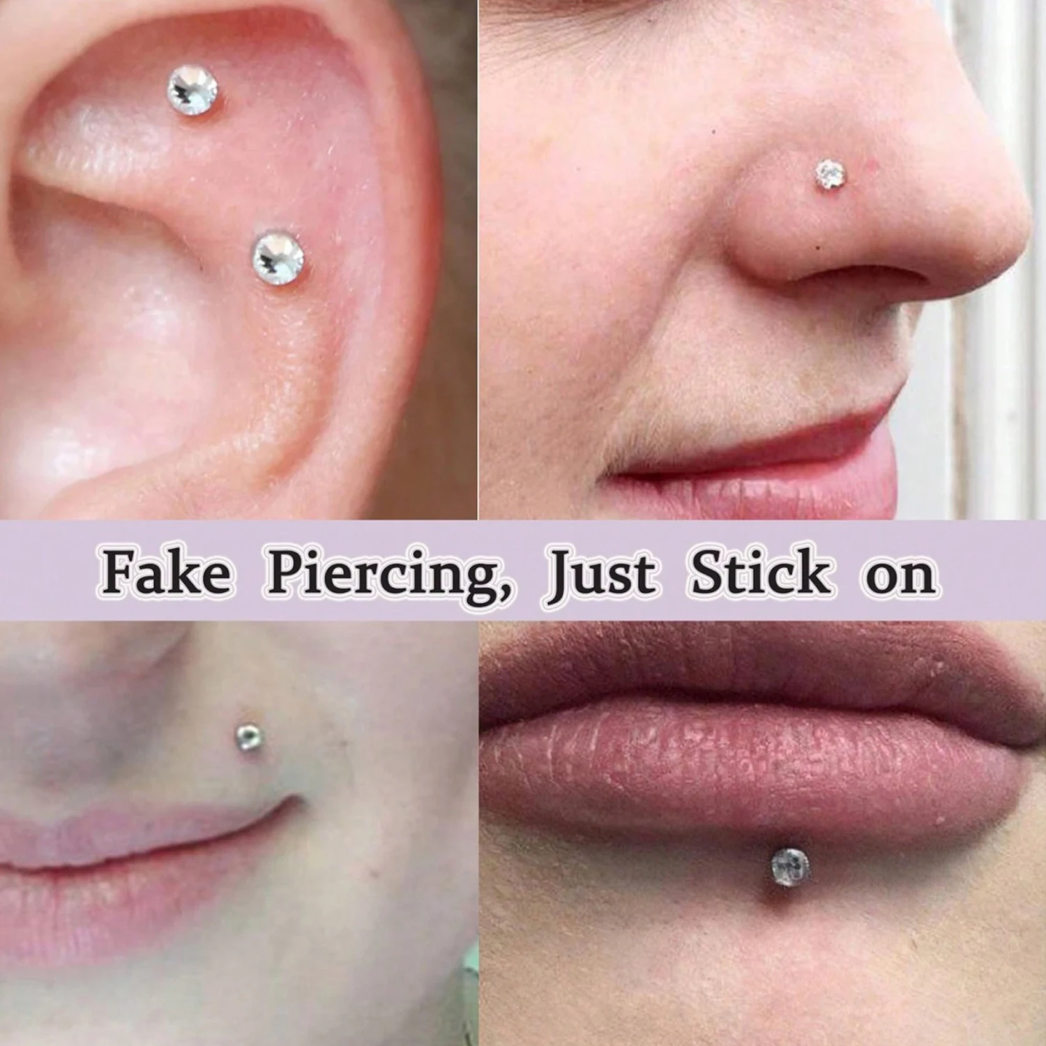 3-4 Sheets Fake Piercings Nose Ring Non Piercing Lip Stud Stick On Face Gems Eyebrow Labret Stud Fake Belly Button