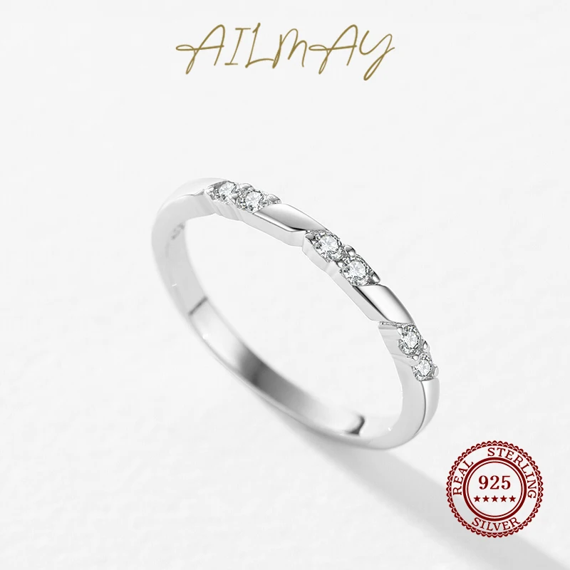 Ailmay 925 prata esterlina minimalismo elegante zircônia cúbica empilhável anel de dedo hipoalergênico jóias de casamento para presente feminino