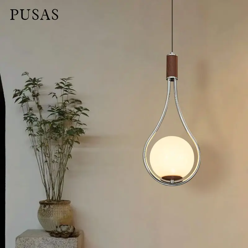 Middle aged bedroom headboard hanging line light glass Bauhaus vintage entrance living room background wall small pendant light