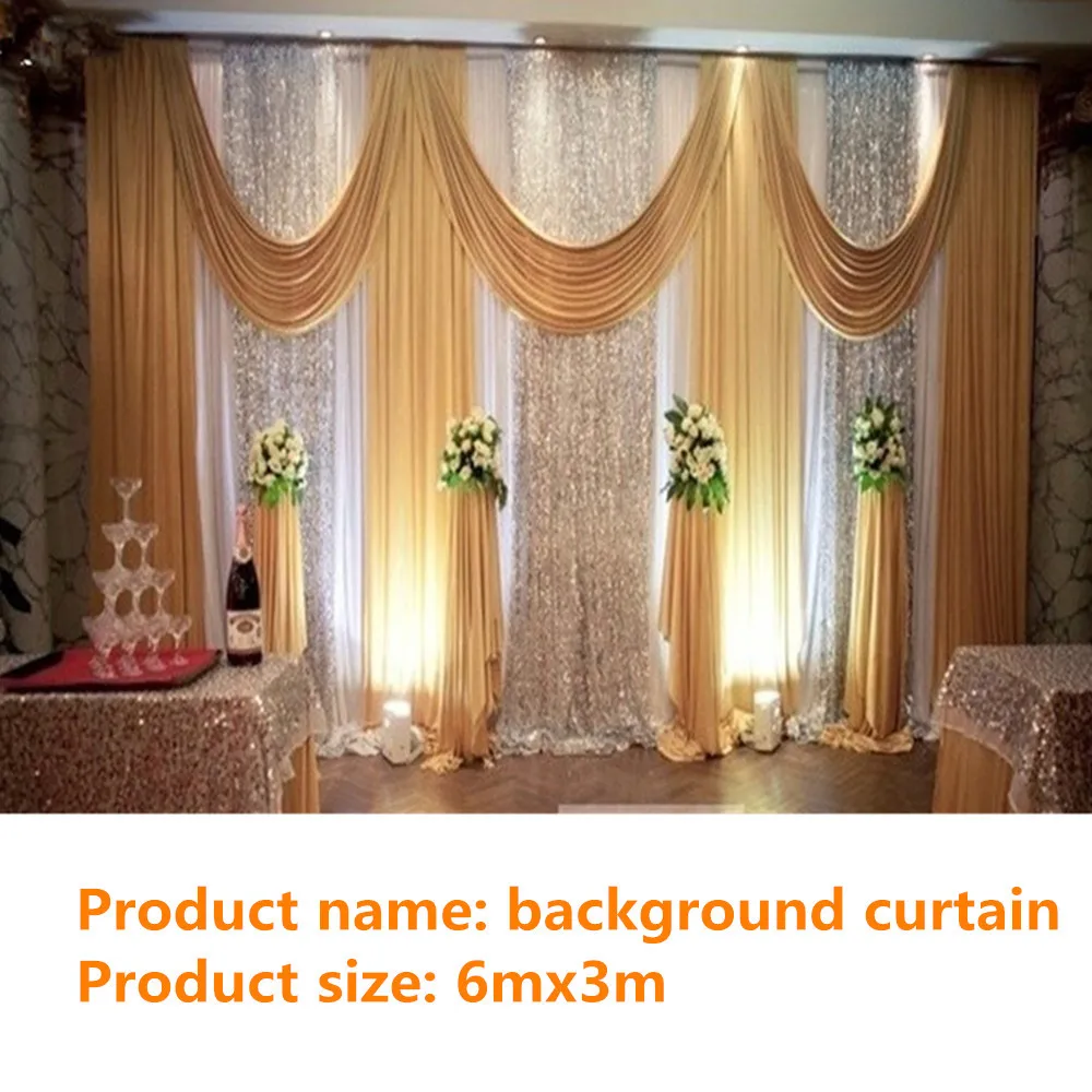 

Stage Curtain With Sequins and Swags, Colorful Backdrop, Ice Silk, Wedding Party, Stage Decoration, 3m X 6m (10x20Ft)