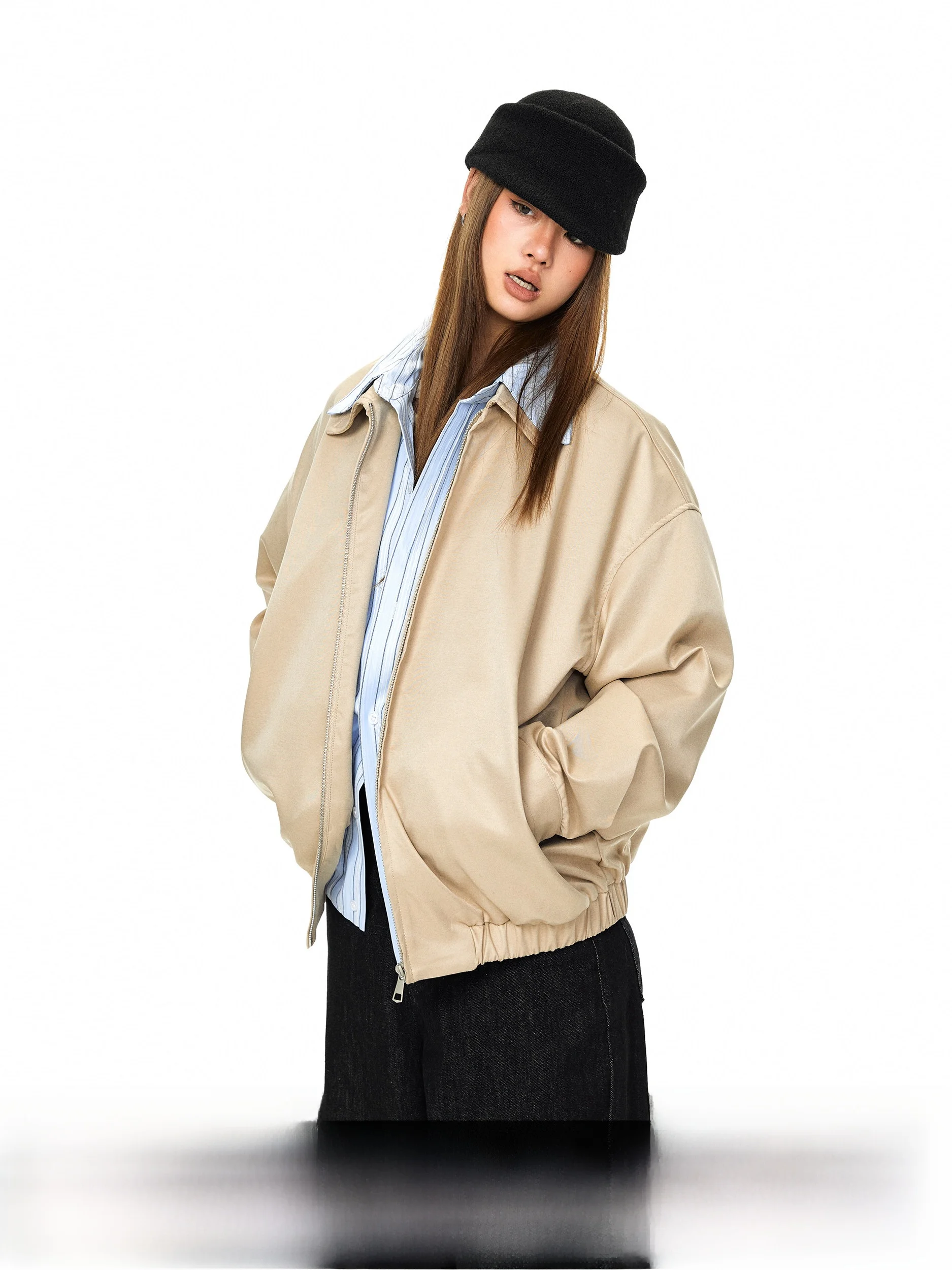 

Blackbb Striped Shirt Patchwork Fake Two-Piece Turn-down Collar Jacket Women's Loose Lazy Outerwear American Style Spring Fas...