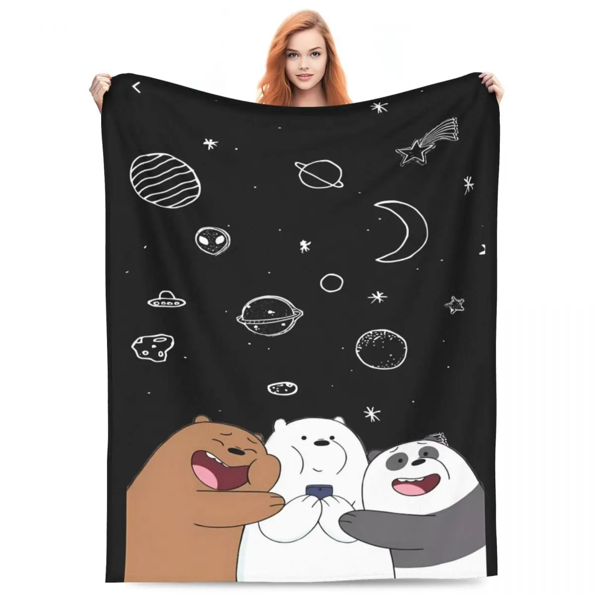 We Bare Bears Planets Flannel Blanket Soft Throw Blanket for Home Decor Decorative Fashion Bedspread Sofa Bed Cover