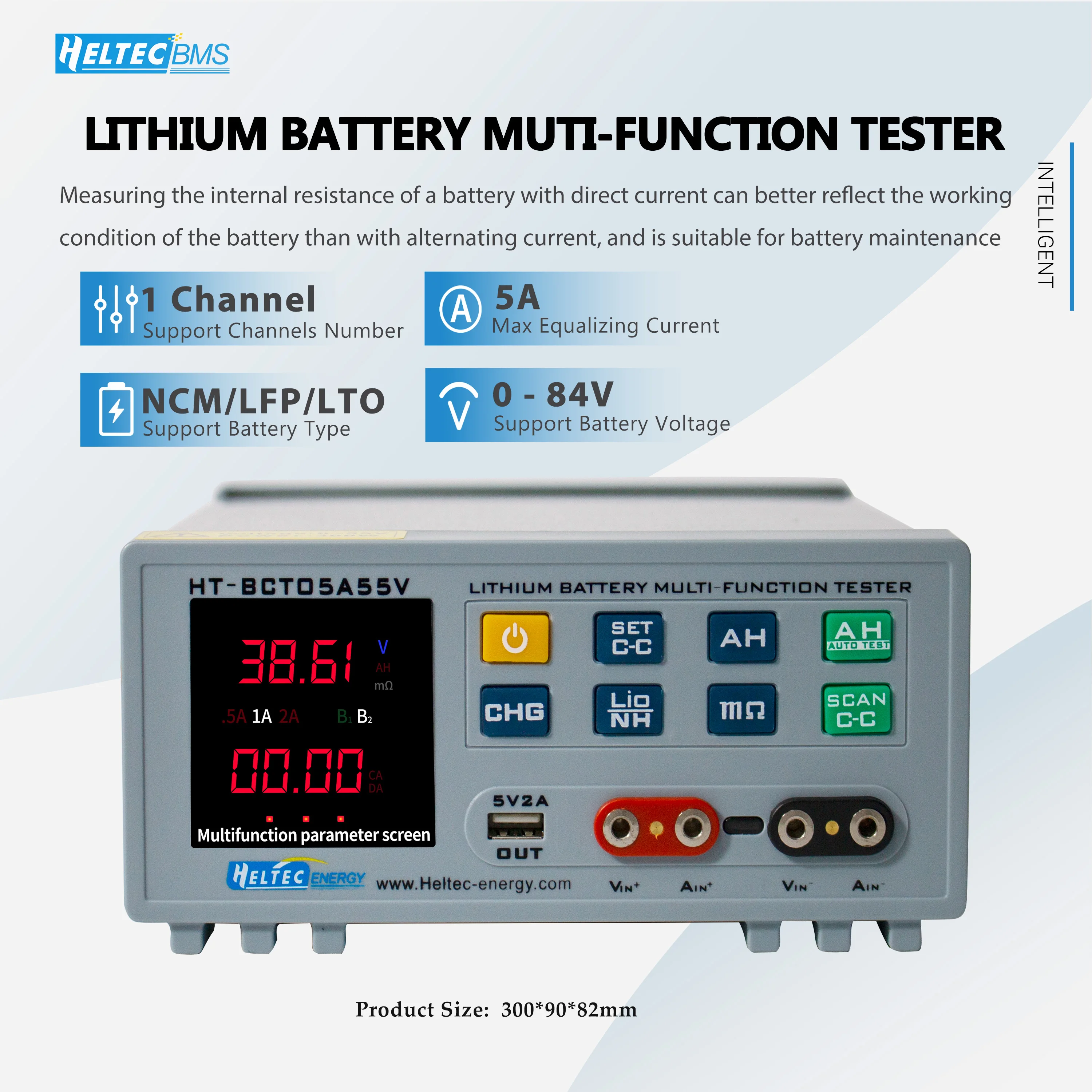 Heltec HT‑BCT05A 55V/84V Lithium Battery Pack Tester DC Internal Resistance Capacity Charge Discharge Load Tester for LiPo LiFePO4
