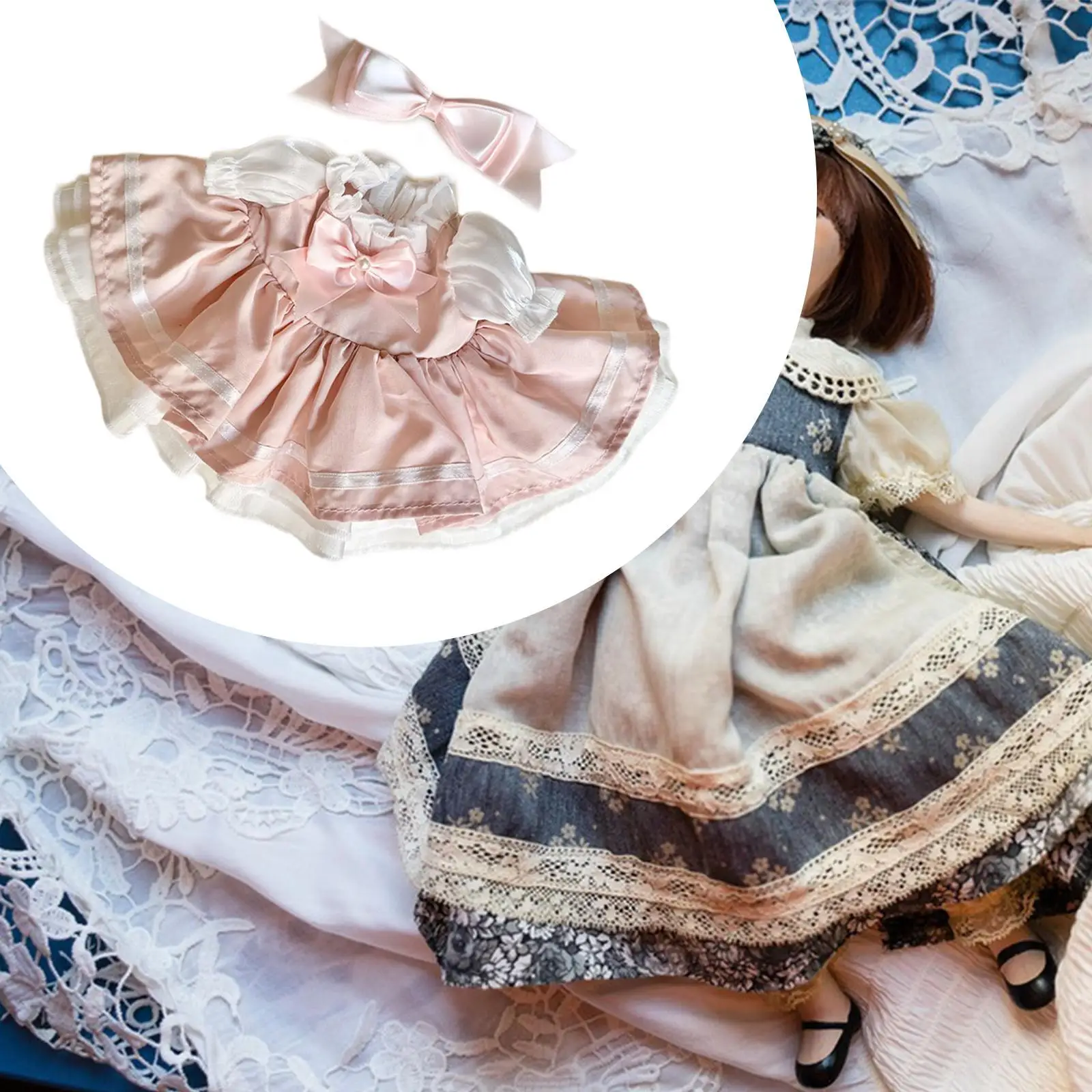 2x poppen prinsessenjurk foto rekwisiet met haaraccessoires voor 38 cm pluche pop