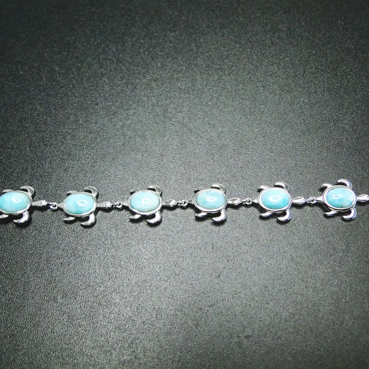 Wholesale High Quality Hawaii Sea Life Design Turtle Shape Larimar Stone 925 Silver Natural Larimar Stone Bracelet for Women