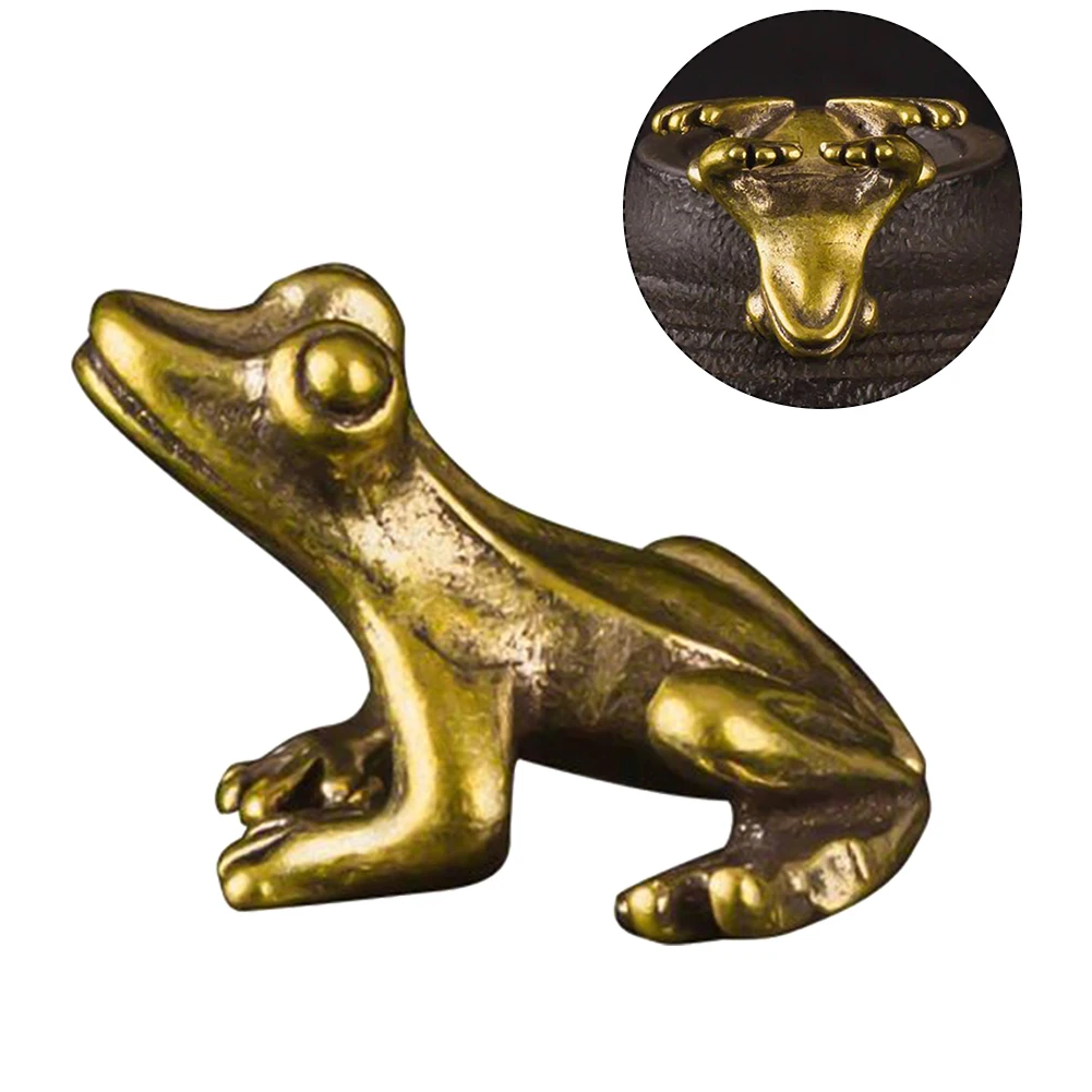 Brass Frog Animal Statue Miniatures Figurines Ornament Antique Frog Toad Statue Sculpture Tea Pet Home Office Desk Ornaments