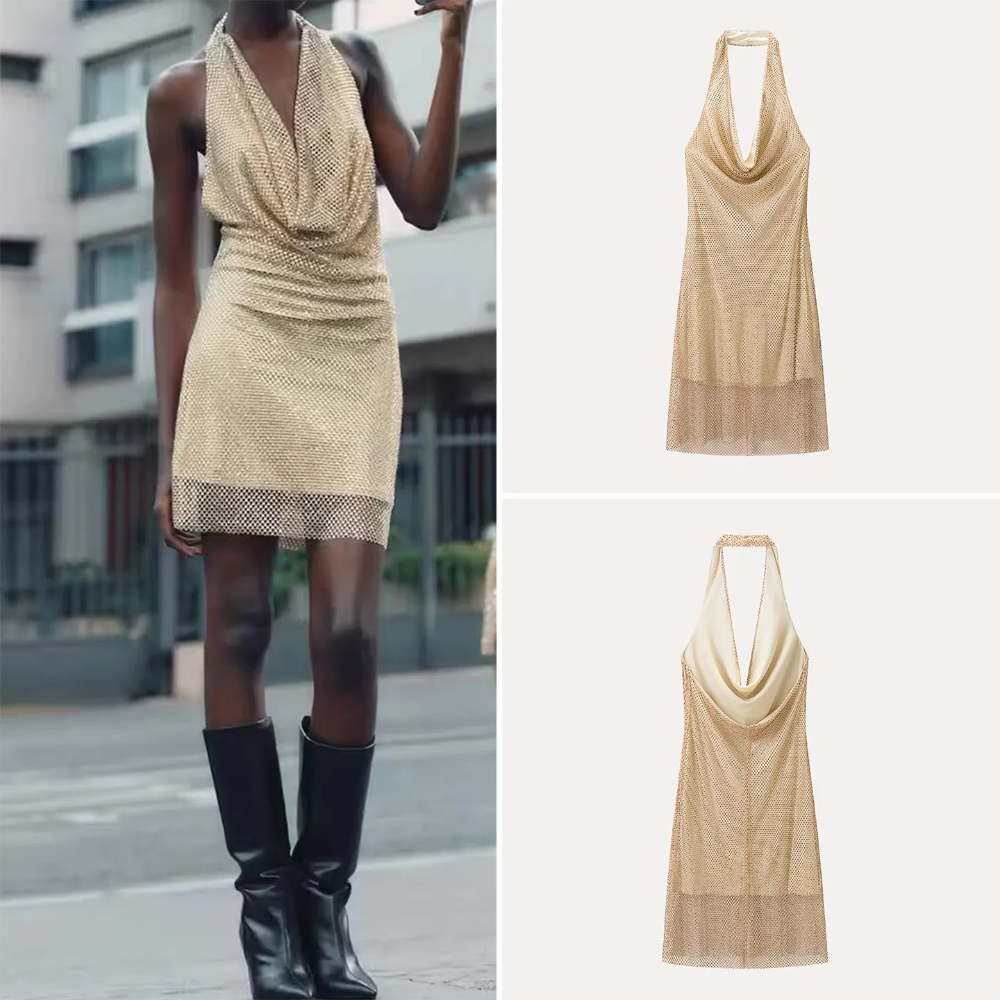 

Зима 2025: Женское платье Z Brand Slim Fit Bal Svel Glittering Nelace Dr Ele Simple Sle для повседневной носки