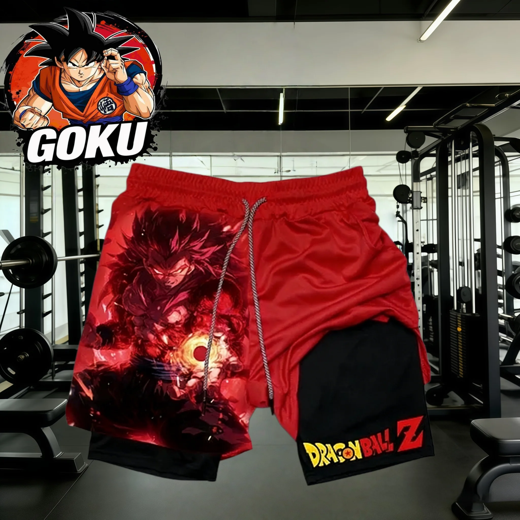 2026 Sommer Dragon Ball SSJ4 Goku 2-in-1 Gym-Shorts Übergroße Atmungsaktive Schweißabsorbierende Fitness Retro Streetwear Unisex