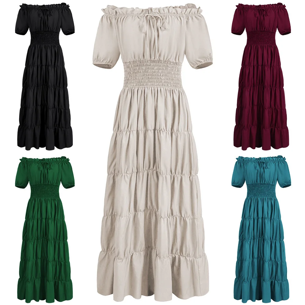 Vestido largo de época medieval y renacentista para mujer, ideal para Halloween, bailes, disfraces de cosplay, moda femenina, actuaciones en escenarios y vestimenta tradicional de inspiración étnica.