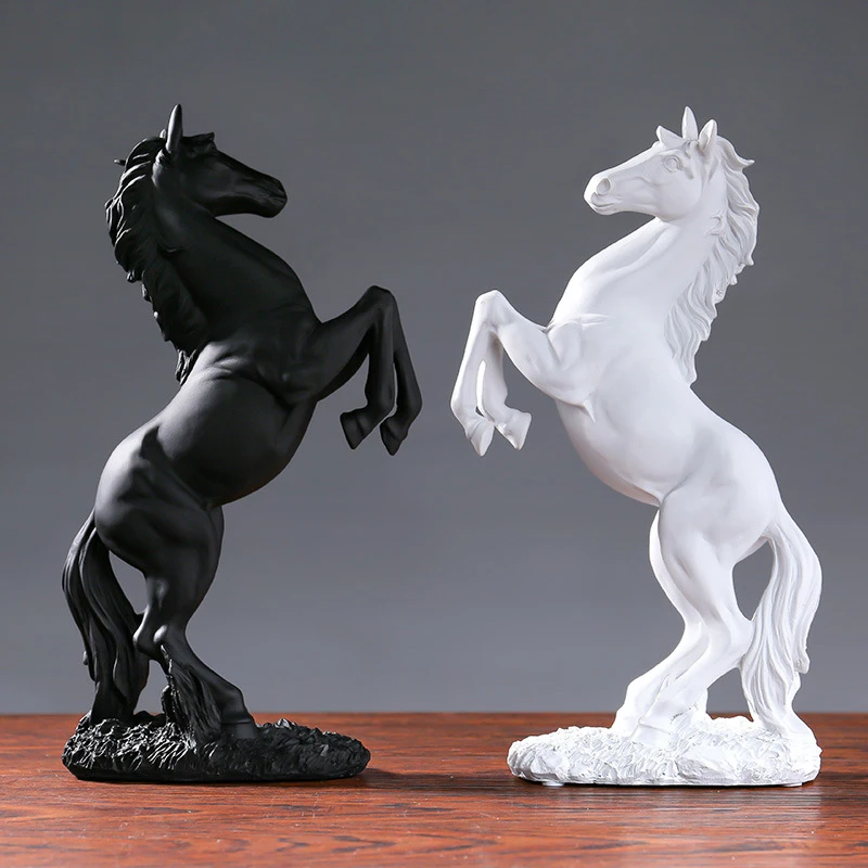 Resin Statue Golden White Black Horse Figure Nordic Abstract Ornaments Figurines For Interior Sculpture Room Home Decor