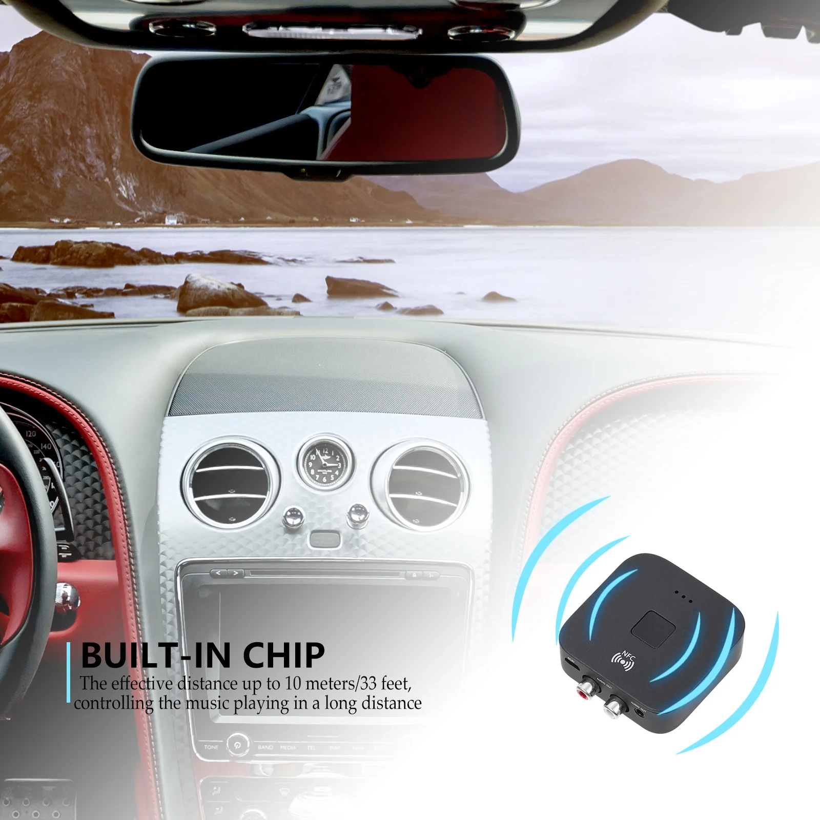 

Receiver Nfc Built- Wireless Audio Adapter For Audio Wireless Receiver Car 3.5Mm Dual Output 10M Range