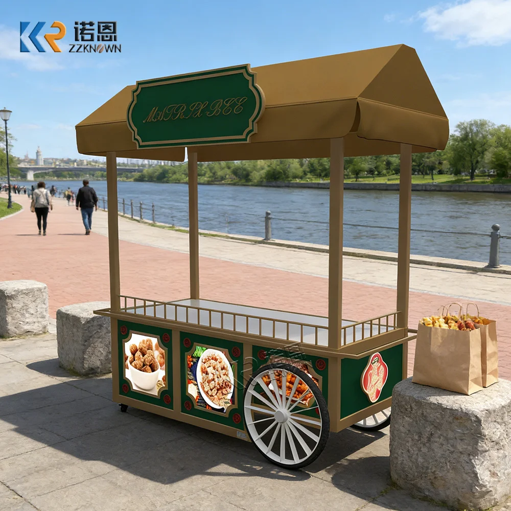 

Deluxe Mobile Food Cart Outdoor Urban Dessert Beverage Snack Kiosk Creative Vendor Ice Cream Cart For Business Display