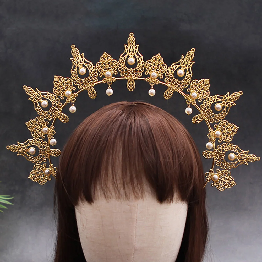 1pc Trendy Divine Halo Crown Baroque Neutral Tiara Party Banquet Holiday Exaggerated Eye-Catching Women Hair Accessory Crown