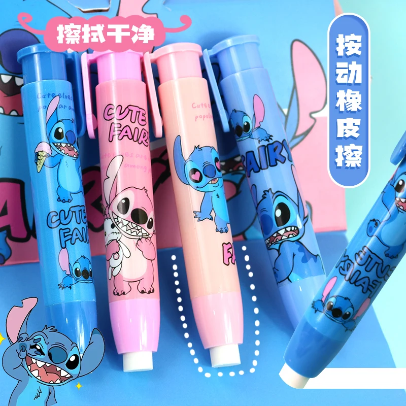 Disney New Creative Random 1/4 Pcs Stitch Pencil Erasers Press Eraser Cute Writing Drawing Stationery Birthday Gift for Friends