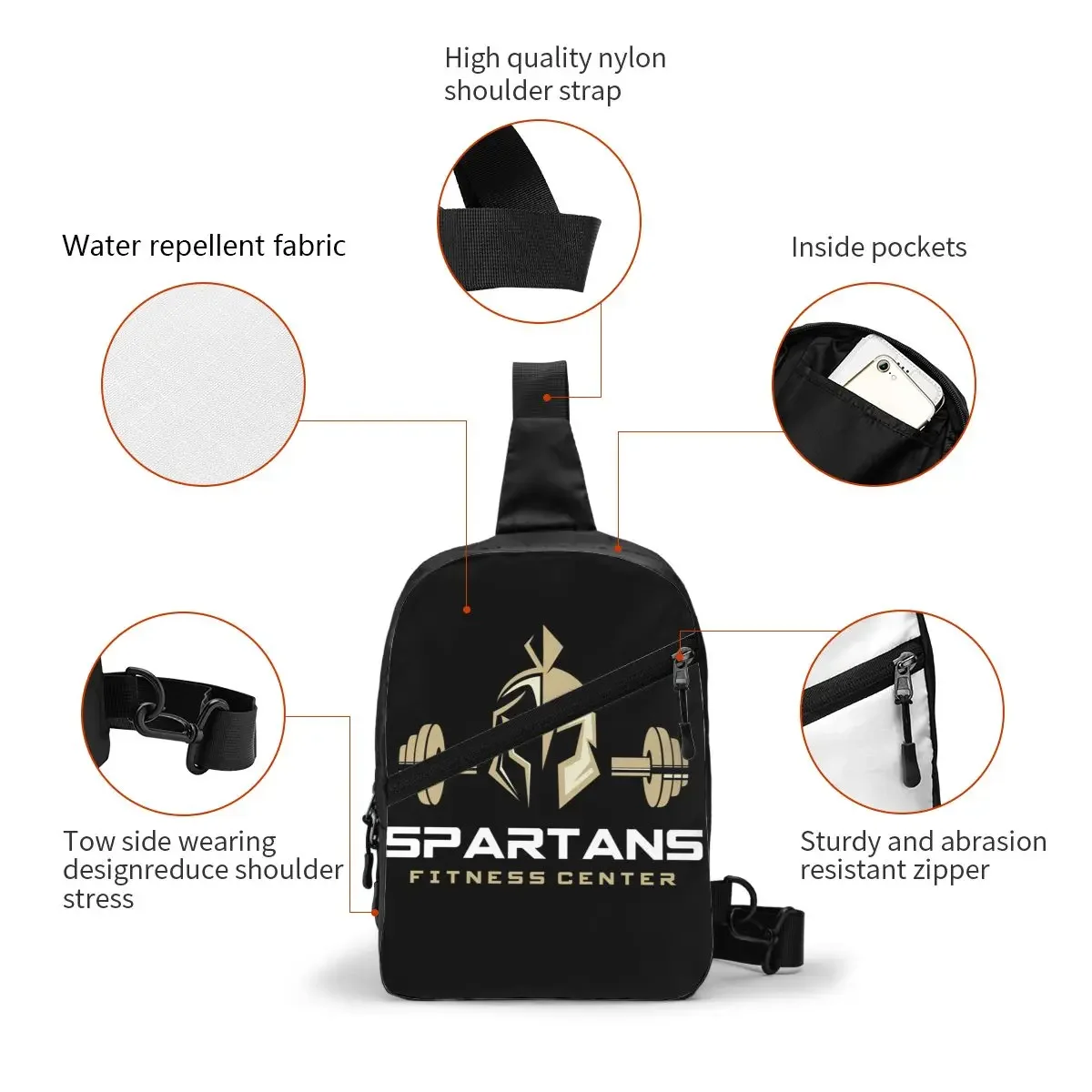 Customized GYM Spartan Fitness Sling Bag Men Cool Shoulder Crossbody Chest Backpack Cycling Camping Daypack