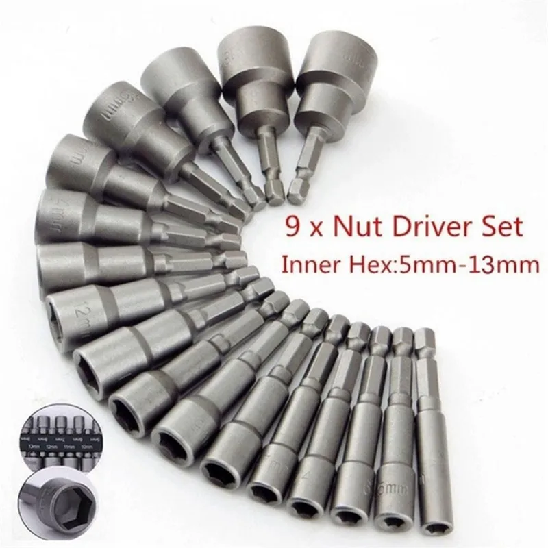 Lục Giác Bộ Tô Vít, Cờ Lê 1/4 ", Dụng Cụ, Adapter, 5 Đến 13Mm Mũi, Lục Giác Hạt Ổ Cắm