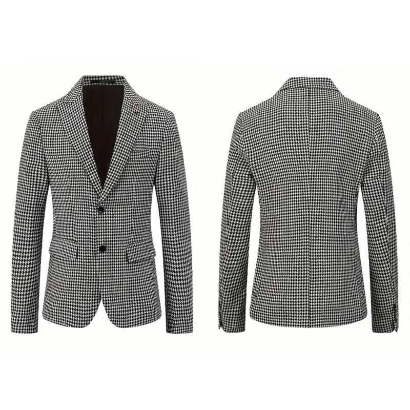 

Suit Blazer Jacket Men's Retro Checkered Suit Blazer Casual Jacket Fashion Thousand Bird Grid Suit Jacket Outdoor Casual Blazers