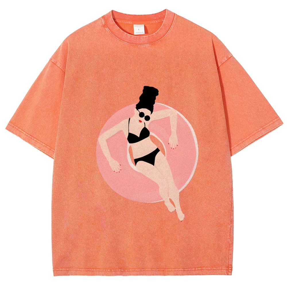 

Unisex Fit Graphic Tee Women Customscool Y2K Style Washed Cotton Vintage Print Gym Errands Comfy Streetwear