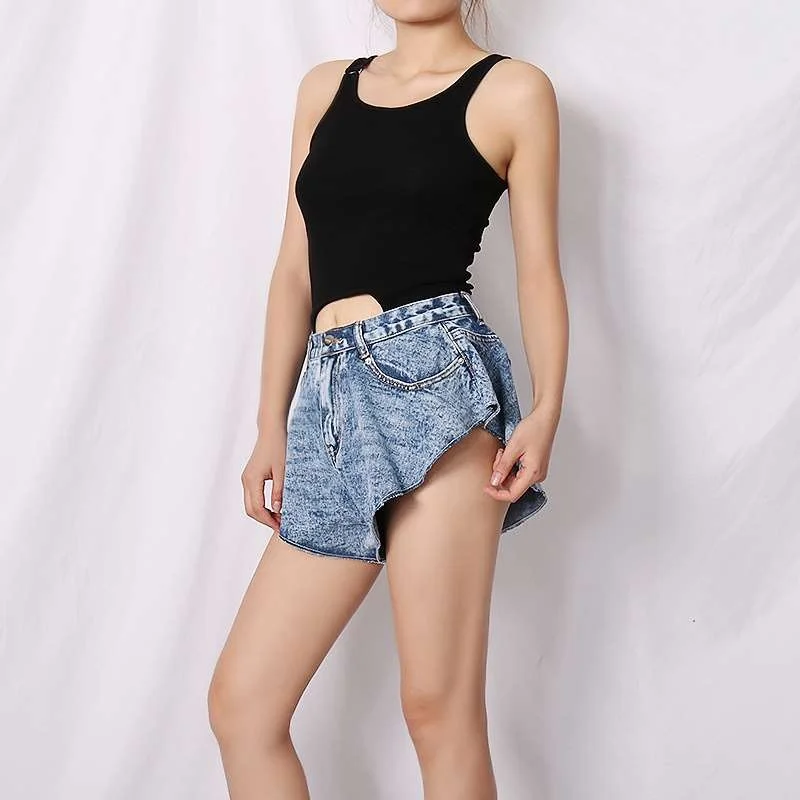 

Трендовые синие шорты с высокой талией, новые летние женские джинсы Personali на заказ Cleanfit Sle, высокоэластичная искусственная ткань