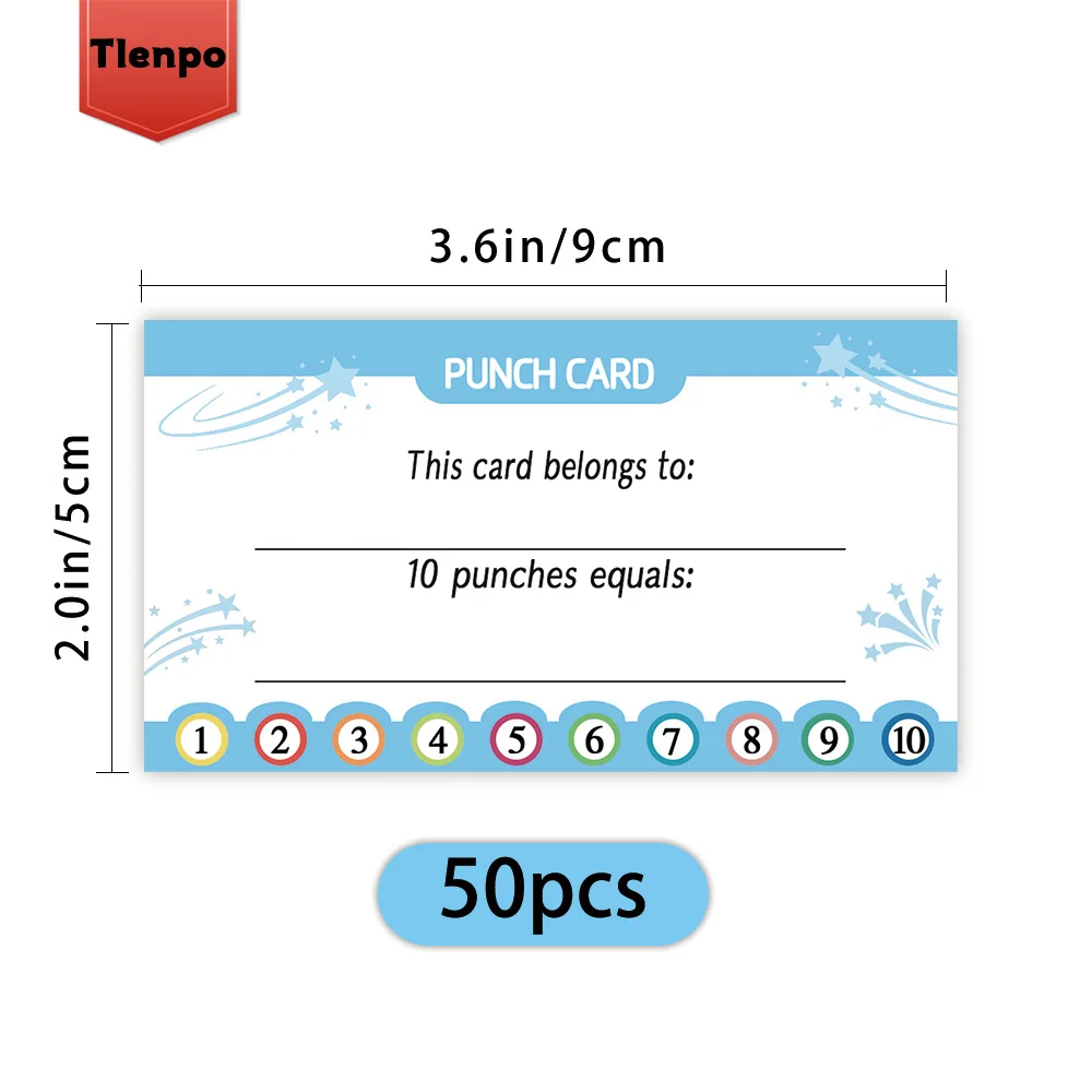 50 Cute Punch Cards ‘Loyalty Reward Cards’, 3.6X2 inch Teacher, Behaviour Reward Cards, Small Cards, Incentive Punch Cards