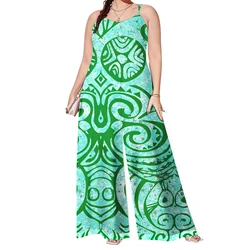 Custom Pattern Hot Selling New One Piece Rompers Polynesian Tribe Hawaii Women Personality Wide Leg Rompers Halter Jumpsuits