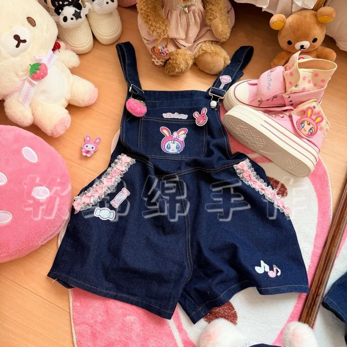 

Japanese Cartoon Mp Jojifuku Summer New Cute Romper Casual All Match Playsuit Sweet Girl Denim Overalls Y2k Aesthetic romper