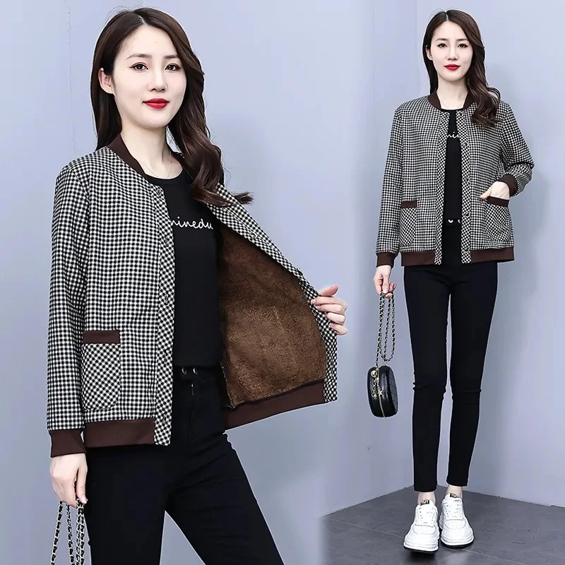 Fashion Middle-Aged Elderly Women's Coat Top 2023 New Autumn Winter dd Velvet Plaid coat Elegant Single Breasted Shirt Jacket