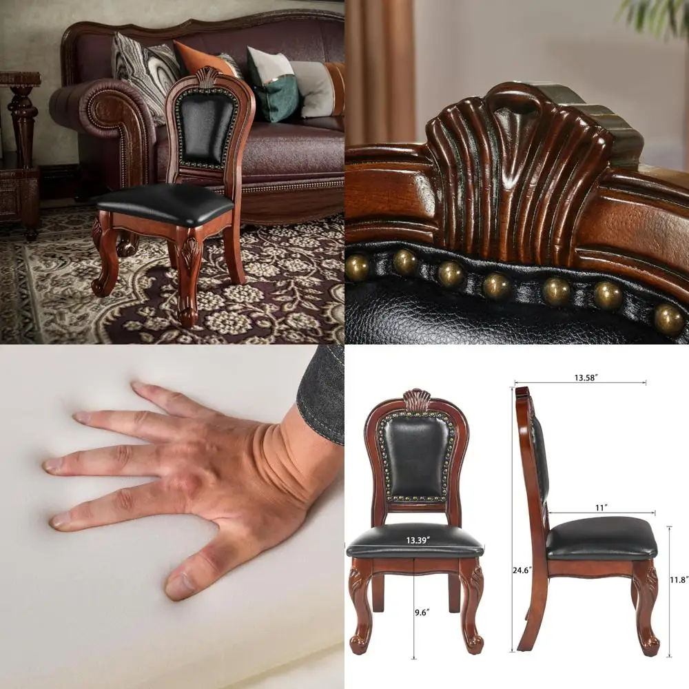 cherry oak picardy armless side chair with upholstered seat and bronze nailhead trim