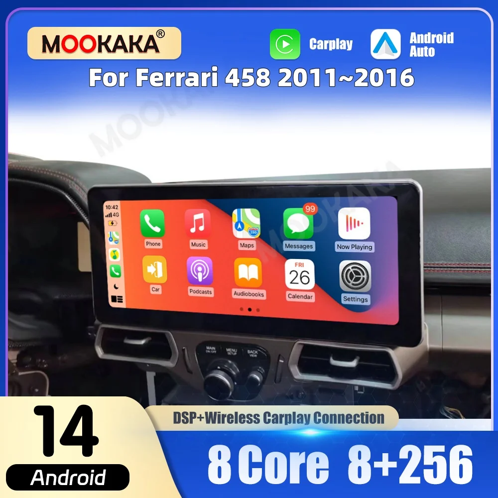

Для Ferrari 458 2011 ~ 2016 автомобильный радиоприемник мультимедийный плеер Carplay Android авторадио стерео GPS навигация головное устройство WiFi 4G BT