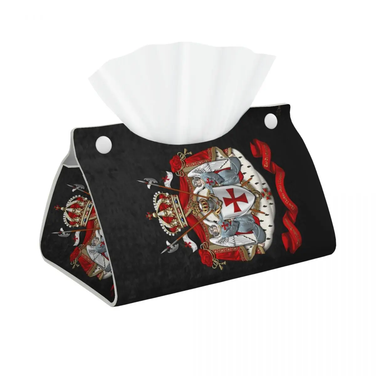 Custom Knights Templar Coat Of Arms Tissue Box Rectangular PU Leather Medieval Warrior Cross Facial Tissues Holder for Office