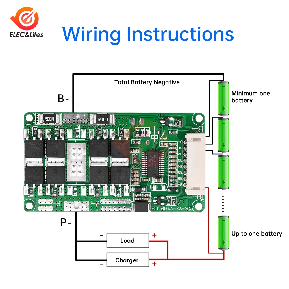 7S 24V 10A 15A 18A Lithium Battery Protection Board 4/6/8MOS Balanced Lithium Battery Protection Board Temperature Protection