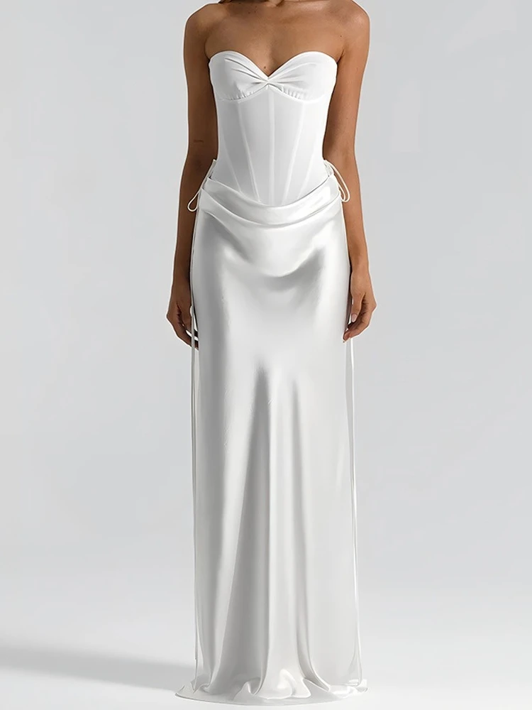 Sexy trägerloses, schulterfreies, langes Maxi-Wickelkleid für Damen, ärmellos, rückenfrei, Bandage, Abendparty-Kleider, elegante Ballkleider