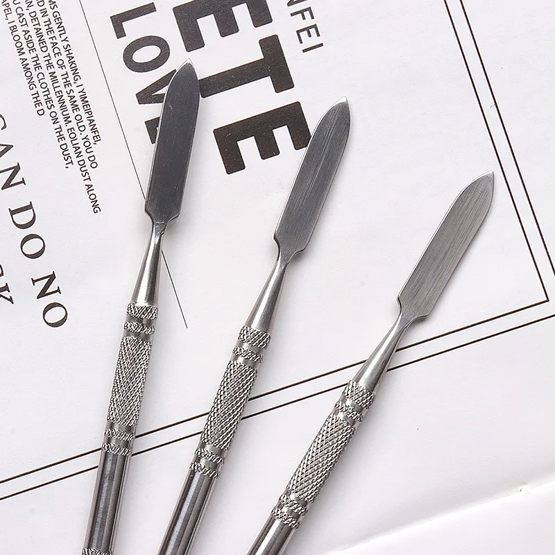 1PCS/2PCS Stainless Steel Makeup Palette Stick Double Ended Embossed Non Slip Beauty Mixing Tool