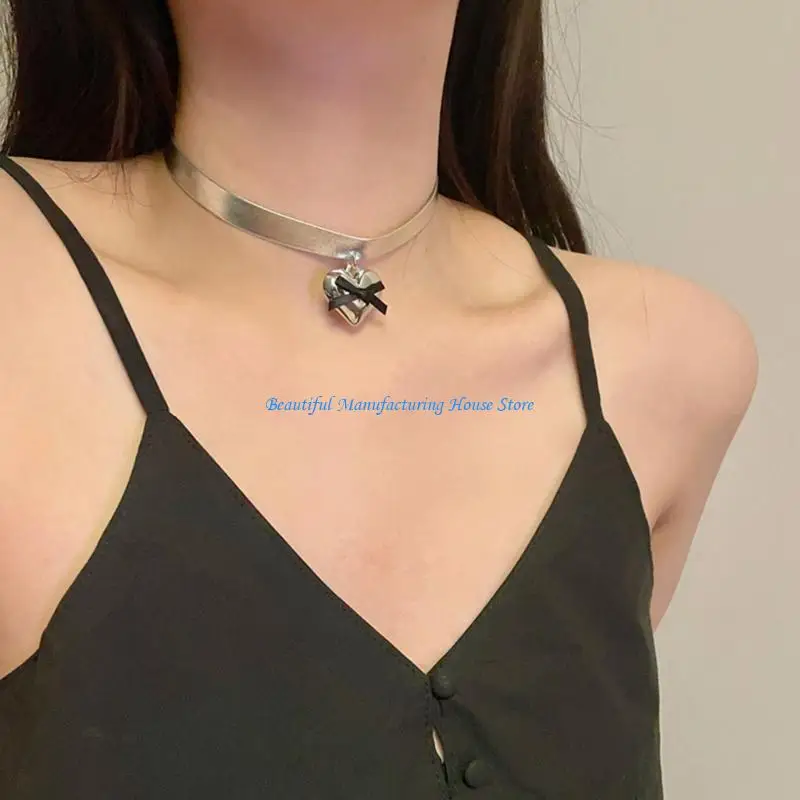 

E56A Adjustable Chain Necklaces Unique Heart Pendant Chokers Love Collar Chain