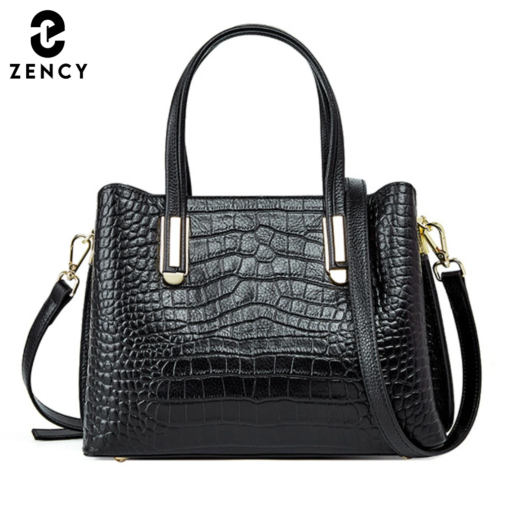 

Zency Crocodile Patterned Top-grain Leather Handbag 2025 Trendy Elegant Top Handle Women Versatile Genuine Leather Shoulder Bag