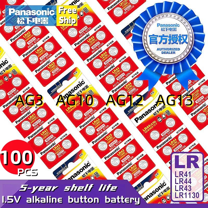 100PCS Original Panasonic LR44 LR43 LR41 LR1130 Button Batteria AG13 AG10 L1154 A76 357a Cell Coin Watch Toys Remote Battery