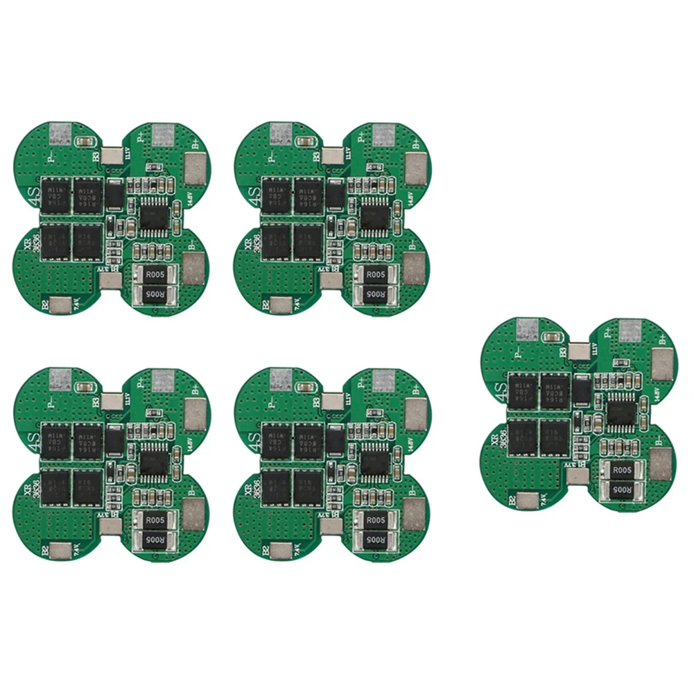 5 Pcs BMS 4S 15A 14.8V 18650 Li-Ion Lithium Battery Charge Board Plum Shape Common Port Overcurrent Protection