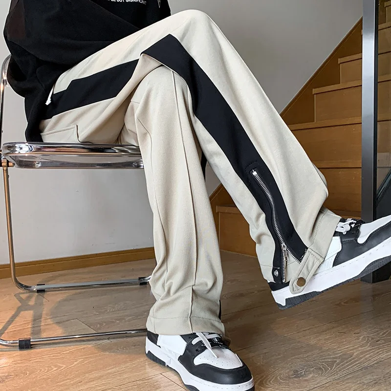 

American Sle Color Blo Sports Pants Men's Spring Autumn New Trendy Brand Zipper Design Casual Straight Leg Men's Pants