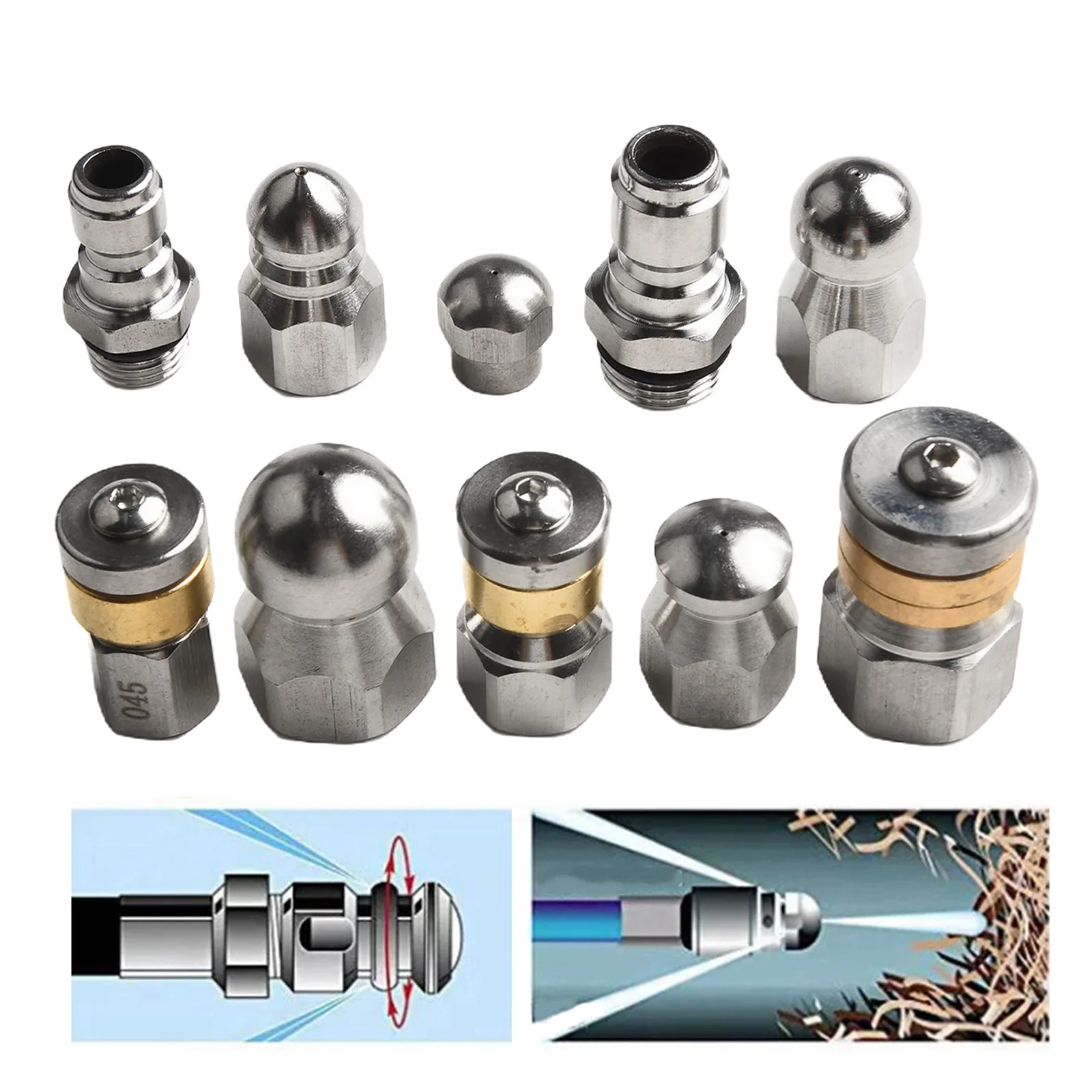 

High Quality Jetter Heads Cleaning Nozzle Tips Convenient Connection For Jetter Garden Power Equipment Pressure Washer Parts