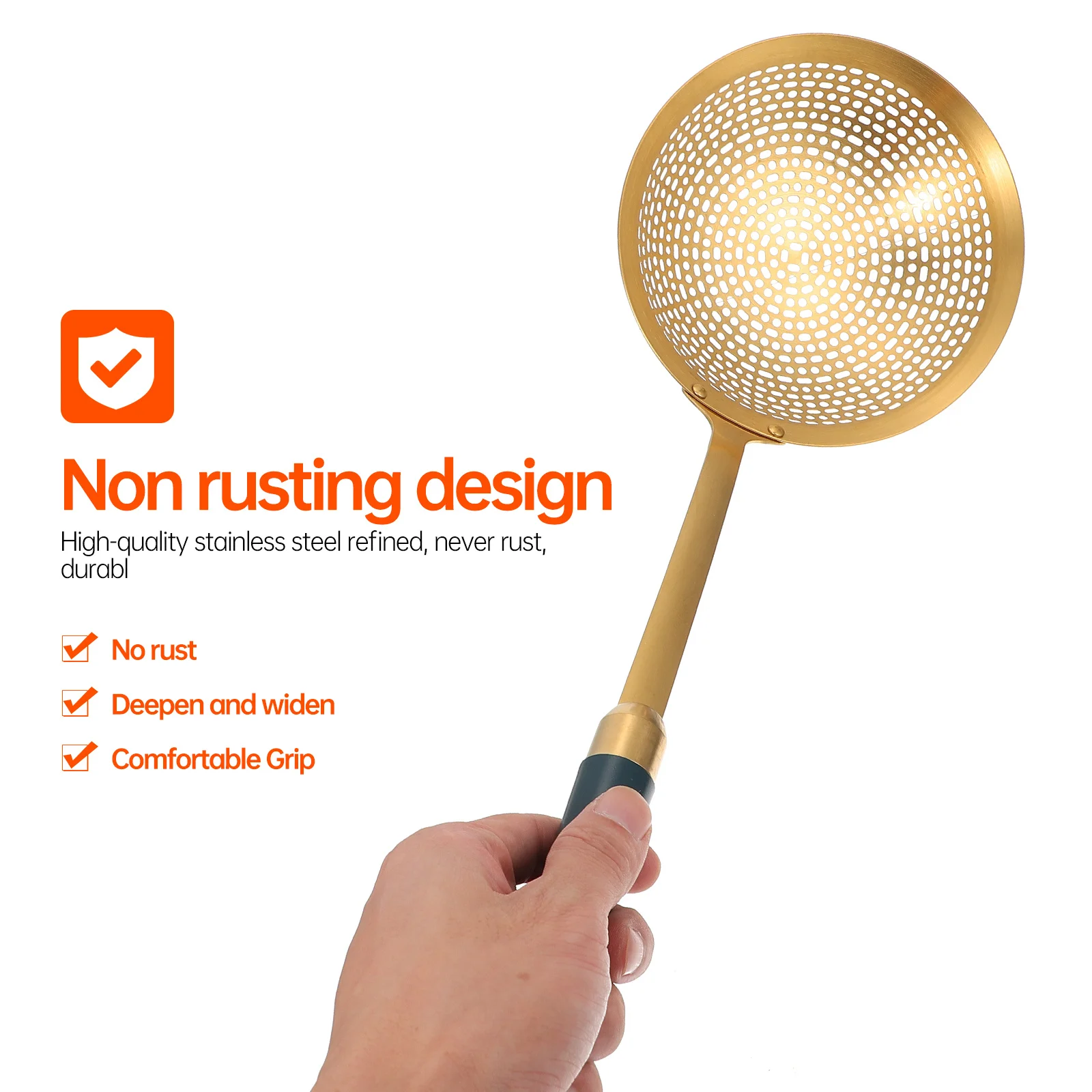 1 قطعة الفولاذ المقاوم للصدأ مصفاة جوفاء مقشدة مقبض طويل ملعقة شوربة للقلي الطبخ أواني المطبخ أداة فصل الزيت